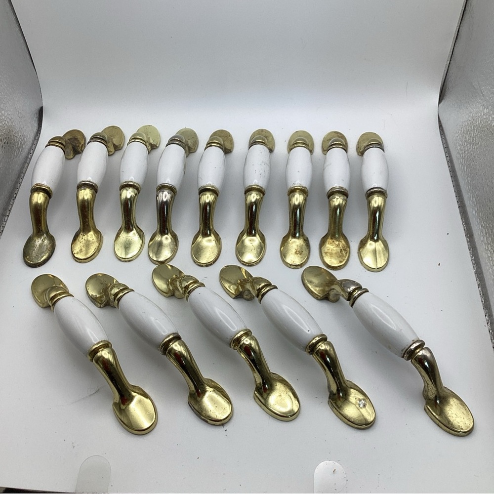 14 X 3-in Center to Center Gold/Brass White Ceramic Arch Handle Drawer Pulls